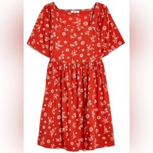 Madewell Square Neck Babydoll Mini Dress in Burnt Orange